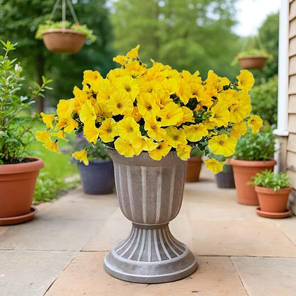 Artificial Silk Flowers for Outdoor Decoration,12 Bundles Faux Flowers Colorful Morning Glory with Eucalyptus Fake Plants Greenery UV Resistant for Outside Front Door Planter Porch Patio Yard