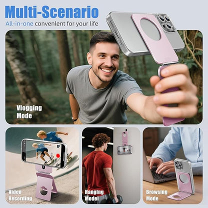 Magnetic Tripod for iPhone, Aluminium Phone Tripod Stand Compatible with Magsafe iPhone 17/16/15/14/13/12 Series, Foldable Strong Magnetic Phone Stand & Travel Essentials Accessories