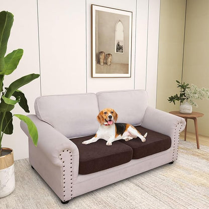 hyha Individual Couch Cushion Covers, Stretch Magic Sofa Seat Cushion Covers Washable, Dog Couch Sofa Slipcover for Pets, Kid with Elastic Bottom(2PC, Chocolate)
