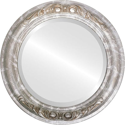 OVALCREST Round Beveled Wall Mirror for Home Decor - Florence Style - Champagne Silver - 34x34 Outside Dimensions