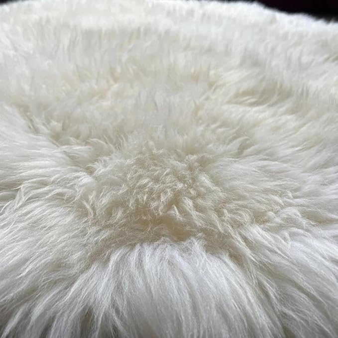 Woolous Round Sheepskin Rug Natural Wool Lambskin, White Circle Area Rug, Ultra Soft & Fluffy Plush Fur Non Slip Carpet for Bedroom, Living Room, Nursery & Floor Decor (3.3x3.3 ft)