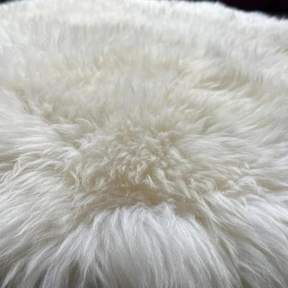 Woolous Round Sheepskin Rug Natural Wool Lambskin, White Circle Area Rug, Ultra Soft & Fluffy Plush Fur Non Slip Carpet for Bedroom, Living Room, Nursery & Floor Decor (3.3x3.3 ft)