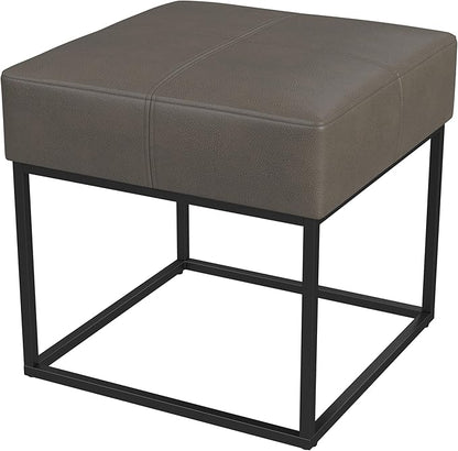 Homepop Decorative Small Square Black Metal Ottoman | Ottoman Stool for Living Room & Bedroom | Decorative Home Furniture (Pewter Gray Faux Leather)