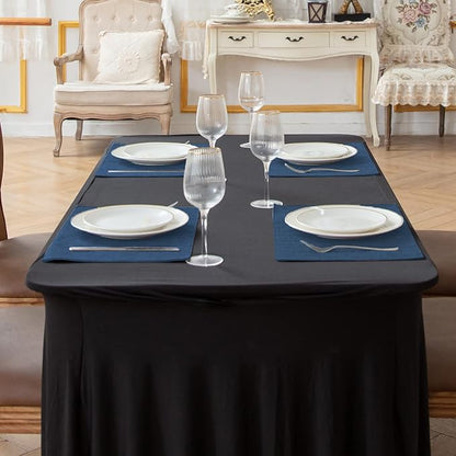Cloth Navy Blue Placemats Set of 8, Linen Type Fabric Placemats Machine Washable Heat Resistant Placemats Polyester Place Mats for Halloween, Thanksgiving and Christmas Dining Table (Navy Blue)