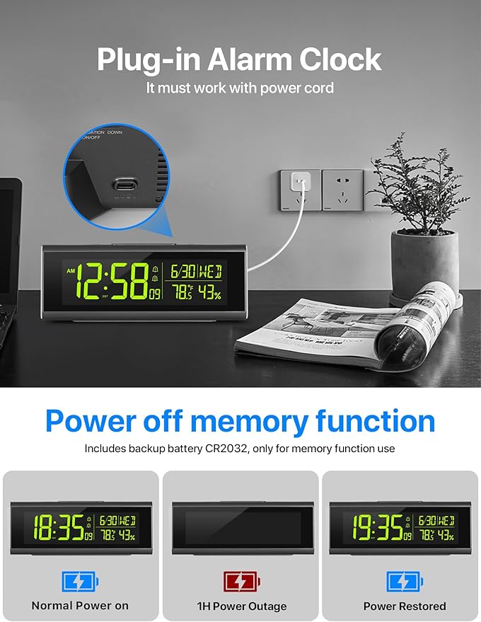 MASHI Alarm Clocks for Bedrooms, 8.54" LED Digital Clock with 9 Color Changing Night Light, Adjustable Brightness, DST,Heavy Sleepers,Temperature for Living Room, Ideal Gift for Kids,Teens,Seniors