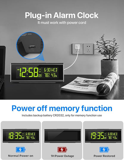 MASHI Alarm Clocks for Bedrooms, 8.54" LED Digital Clock with 9 Color Changing Night Light, Adjustable Brightness, DST,Heavy Sleepers,Temperature for Living Room, Ideal Gift for Kids,Teens,Seniors
