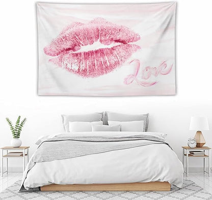 Smacget Pink Lips Tapestry for Teen Girl Women Bedroom Small Sexy Kissing Lover Lipstick Marks Tapestry Coquette Valentine Red Lips Decor Aesthetic Art Wall Hanging for Living Room Dorm 40" x 28"