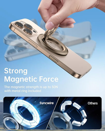 SYNCWIRE for MagSafe Ring Phone Holder, 360° Rotation Magnetic Cell Phone Grip Dual-Sided Magnets Phone Ring Kickstand Compatible with iPhone 17 16 15 14 13 12 Pro Max MagSafe, Android, Samsung etc.