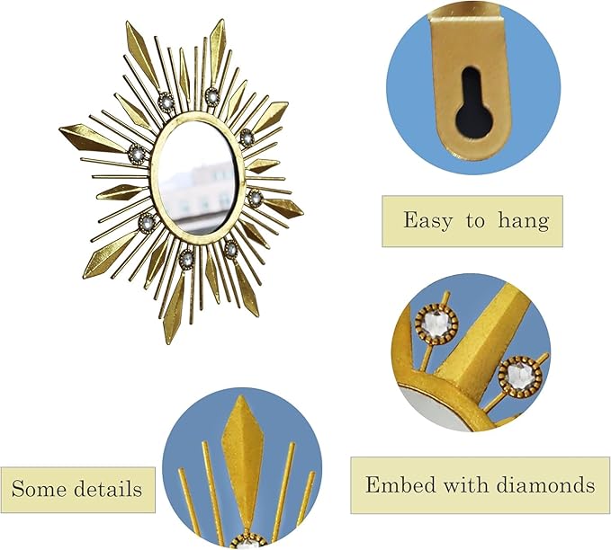 Champagne Gold Round Mirrors for Wall Art Pack of 3, Decorative Mirror Wall Christmas Decor& Vintage Room Decor, Sunburst Circle Mirrors Modern for Women & Moms