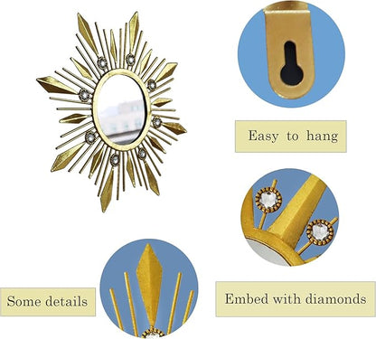 Champagne Gold Round Mirrors for Wall Art Pack of 3, Decorative Mirror Wall Christmas Decor& Vintage Room Decor, Sunburst Circle Mirrors Modern for Women & Moms