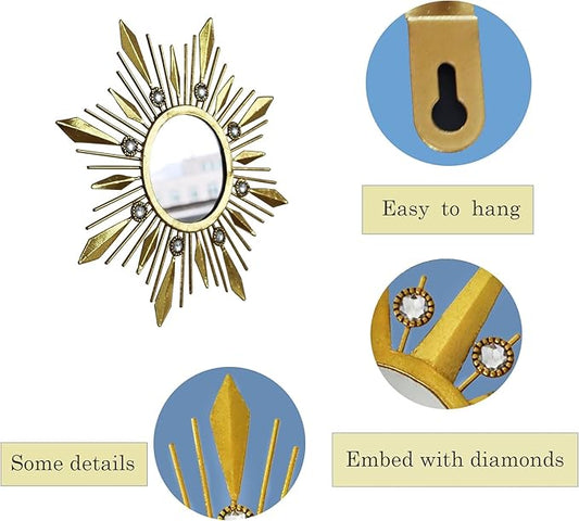 Champagne Gold Round Mirrors for Wall Art Pack of 3, Decorative Mirror Wall Christmas Decor& Vintage Room Decor, Sunburst Circle Mirrors Modern for Women & Moms
