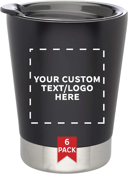 Personalized 12 oz. Itsy Vacuum Insulated Travel Mugs - 6 Pack - Custom Text, Logo - Black