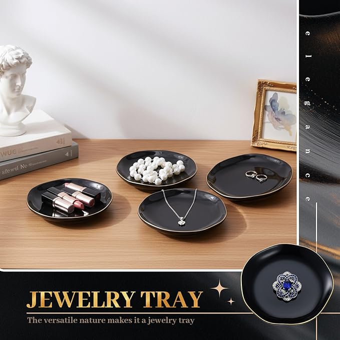 Shappy 24 Pcs Christmas Ceramic Jewelry Tray Gift 4.5 Ring Dish Bulk Decorative Trinket Dish for Birthdays Gift (Black)