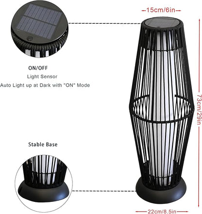 TRIROCKS Outdoor Floor Lamp 2 Piece Solar Powered Lantern Wicker Solar Patio Lamp with Olifen Rope Waterproof Rattan Outside Solar Deck Light for Patio Garden Lawn Yard (Black)