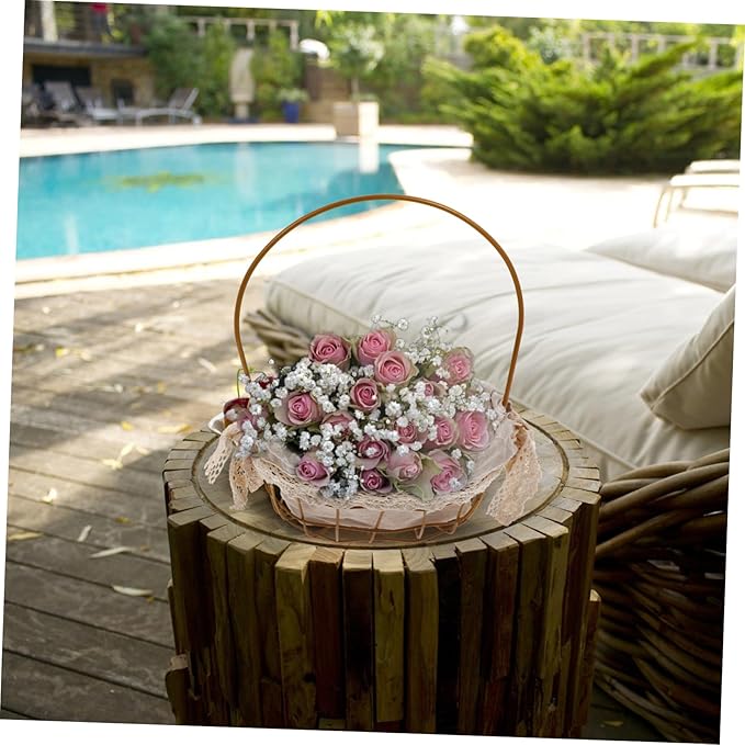 Delicate Iron Flower Basket for Floral Arrangements Decorative Storage and Organizing Elegant Oval Handheld Gift Basket for Home Decor and Special Occasions