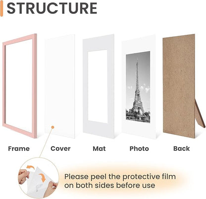 upsimples 8x10 Picture Frame Set of 5, Display Pictures 5x7 with Mat or 8 x 10 Without, Wall Gallery Photo Frames, Pink