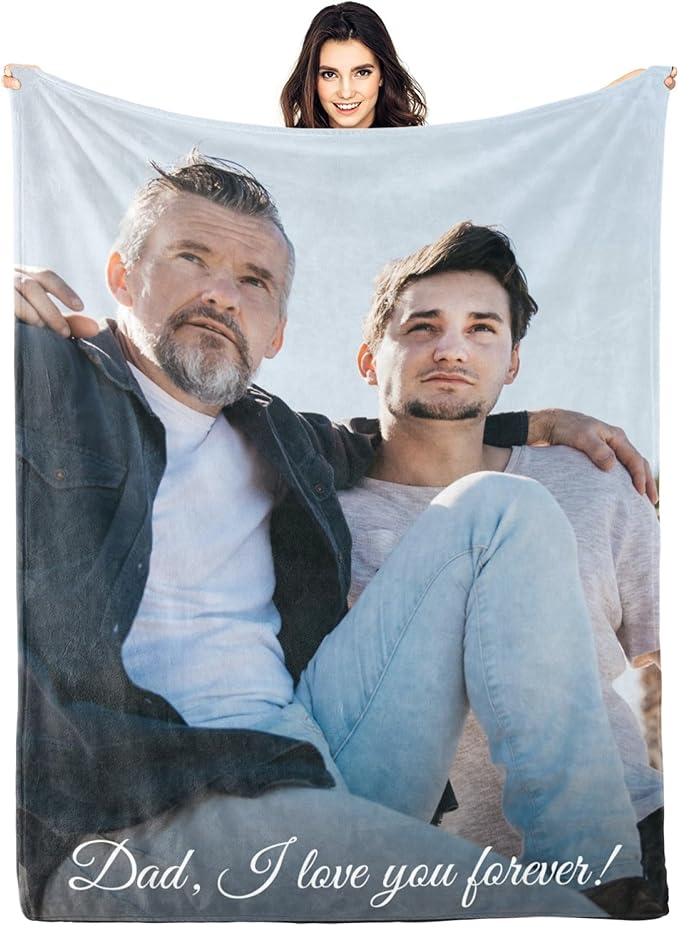 Dad Gifts Personalized Gifts from Daughter Custom Blankets with Photos and Text Multiple Colors Sizes Soft Flannel Gifts for Men Birthday Gifts for Dad