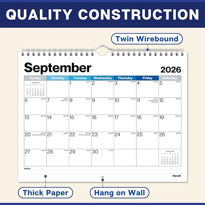 Dunwell 8.5x11" Wall Calendar 2026, Use January to December 2026, Use Hanging on Wall or Use as 8.5 x 11 Office Desk Calendar
