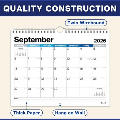 Dunwell 8.5x11" Wall Calendar 2026, Use January to December 2026, Use Hanging on Wall or Use as 8.5 x 11 Office Desk Calendar