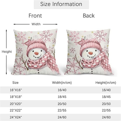 Christmas Pillow Covers 20x20 Set of 2 Pink Snowman Throw Pillow Covers Winter Pillowcase Linen Decoration Farmhouse Bird Cozy Soft Cushion Case Couch for Indoor Outdoor Home Decor