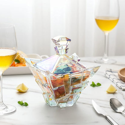 M&N HOME Glass Candy Dish with Lid - Pearl Colored Crystal Candy Bowl, 24 Oz. Extra Large Candy Dish, Unique