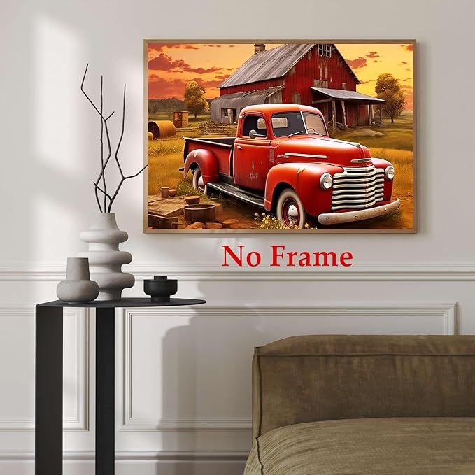 Red Truck Poster Rustic Landscape Pictures Farmhouses Tractor Wall Art Country House Painting Farmhouse Barn Prints Old Barn Posters Red Farmhouse Picture Sunset Farmhouses Wall Art 16x24in No Frame