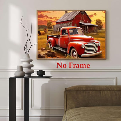 Red Truck Poster Rustic Landscape Pictures Farmhouses Tractor Wall Art Country House Painting Farmhouse Barn Prints Old Barn Posters Red Farmhouse Picture Sunset Farmhouses Wall Art 16x24in No Frame