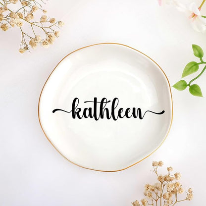 JoycuFF Kathleen Personalized Name Ceramic Jewelry Tray, Mothers Day Christmas Anniversary Engagement Birthday Gifts for Women Couples, Trinket Dish for Rings Earrings Necklaces Bracelets Keys