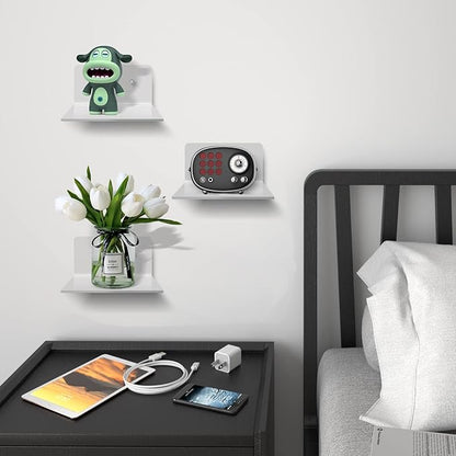 3 Pack Small Floating Shelves for Wall, 4'' Acrylic Mini Wall Shelf for Bedroom, Bathroom, Living Room, Office (2 Types of Installation)