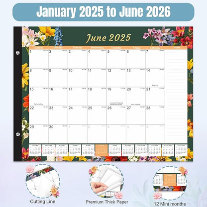 Gannyfer Desk Calendar 2025-2026, Large Calendar 2025 22"x17", 18 Months, January 2025 - Jun 2026, Desktop Pad with Plastic Cover, Thick Paper, Corner Protectors, for Planning and Organizing In Your Family, School or Office-Deep Black