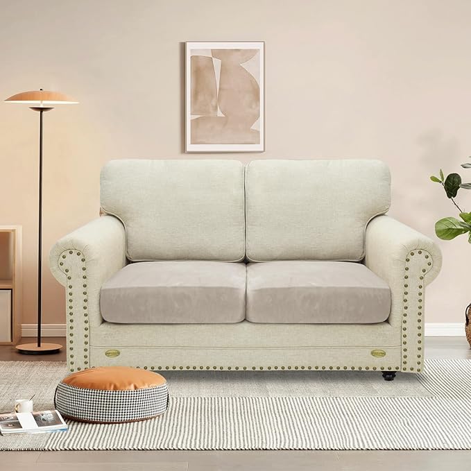 MAXIJIN Velvet Stretch Cushion Covers Couch Cushion Slipcovers Loveseat Sofa Cushion Covers for Individual Cushions with Elastic Bottom (2 Piece Loveseat Cushion Covers, Khaki)