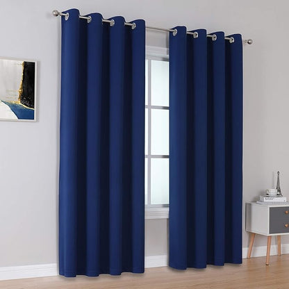 DUALIFE 90 Inch Curtains Navy Blue Curtain Panels Window Drapes for Living Room Sliding Glass Door Dining Office(Navy, Grommet Top, 2 Panels, 52x90 Inch)