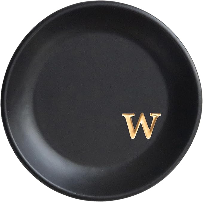 COLLECTIVE HOME - Ceramic Jewelry Tray, Decorative Trinket Dish for Rings Earrings Necklaces Bracelet Watch Keys, Birthday Mother's Day Christmas Gift for Women, 4.75", Black Surface (w)