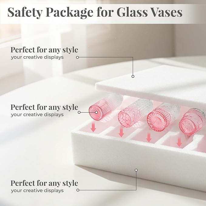 BEAHOT Pink Glass Vases,32 Pack Bud Vase in Bulk,Mini Vintage Glass Flower Vases for Centerpieces,Wedding Decor,Baby Shower & Home Decaration,Mother's Day (Pink Gradient)