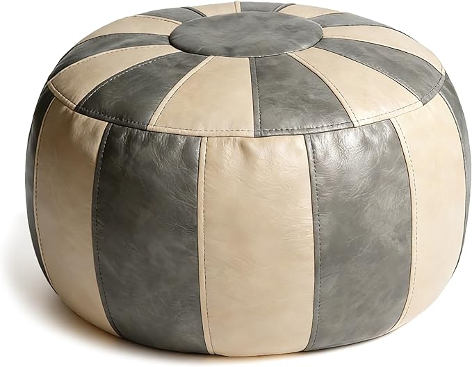 Thgonwid Unstuffed Moroccan Ottoman Pouf Cover, Ottoman Footstool Storage Solution, Bean Bag Chair, Foot Rest, Gray & Mushroom