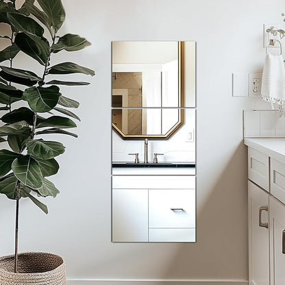 Delma Wall Mirror,Full Length Mirror Tiles for Wall Decor, Modern Full Body Mirror for Home, Office, and Gym（Glass, 16''x12''x 3PCS）