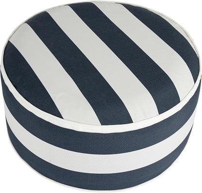 Inflatable Outdoor Ottoman with Air Pump,20"x9" Portable Patio Pouf,Water Resistant,Fade-Resistant,Round Blow Up Footrest Stools for Home Garden Camping Travel(Blue White)