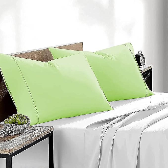Upgrade Your Bedding Experience with The Made of 100% Cotton Pillow Cases 2 Pack King Pillowcases 20" x 40" Size fits King Pillows. Envelope Closure Parrot Green