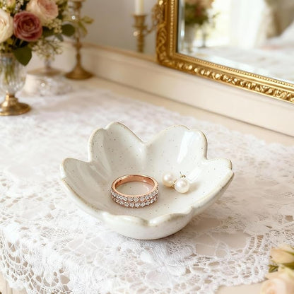 Stone Gray Flower Ceramic Jewelry Tray Bride Ring Dish, Cute Trinket Bowl Jewelry Holder for Vanity/Bathroom/Nightstand Aesthetic Room Decor, Women’s Gift for Christmas/Birthday/Wedding/Housewarming