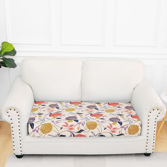 Smiry Printed Couch Cushion Covers, Stretch Soft Couch Covers for Sofa, Washable Non-Slip Sofa Slipcover Furniture Protector for Indoor and Outdoor (Medium, Orange)