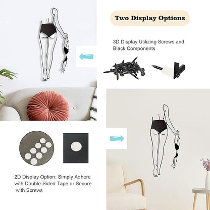 LIYAOLI 3D Metal Sexy Abstract Wall Art Decor for Bedroom Women,Modern Black Bathroom Wall Art Decor,Minimalist Female Body Line Art Wall Living Room Home Bathroom Decoration