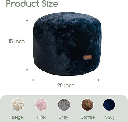 HIGOGOGO Pouf Stuffed Ottoman Round Modern Foam Filled Foot Rest Chair Decorative Poufs 20 x 15 Inches Fluffy Boho Comfy Stool for Living Room, Navy Blue