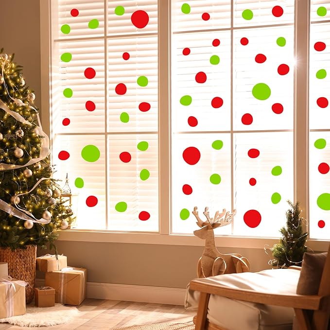 TaoBary 15 Sheet 300 Pcs Irregular Polka Dots Boho Wall Decal Terrazzo Playroom Bedroom Removable Modern Vinyl Boho Wall Stickers(Red Green)