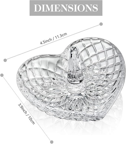 H&D HYALINE & DORA Clear Heart Shaped Crystal Jewelry Ring Holder Decorative Glass Ring Dish Crystal Jewellery Tower Gifts for Women
