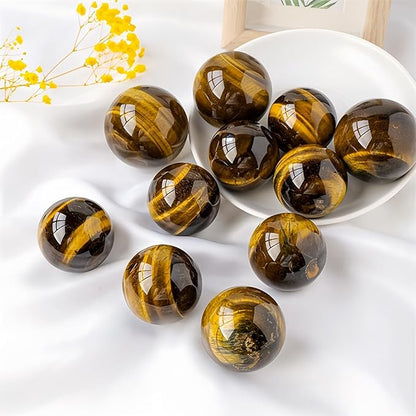 Natural Clear Quartz Crystal Sphere with Stand，5PC Real Crystals Ball, Clear Quartz Small Ball Decor (Tiger Eye Ball)