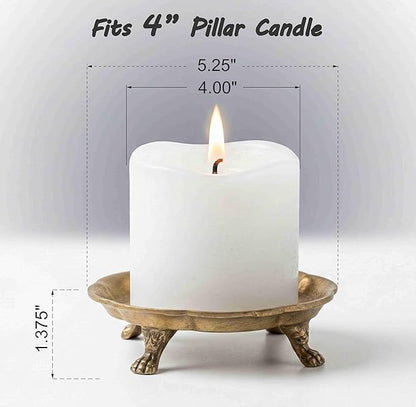 100% Solid Brass Clawfoot Pedestal Candle Dish – Vintage Style Decorative Candle Holder & Jewelry Trinket Tray– Heavyweight Brass Plate for Wax Candles, Rings & Small Accessories (ClawFootTray)
