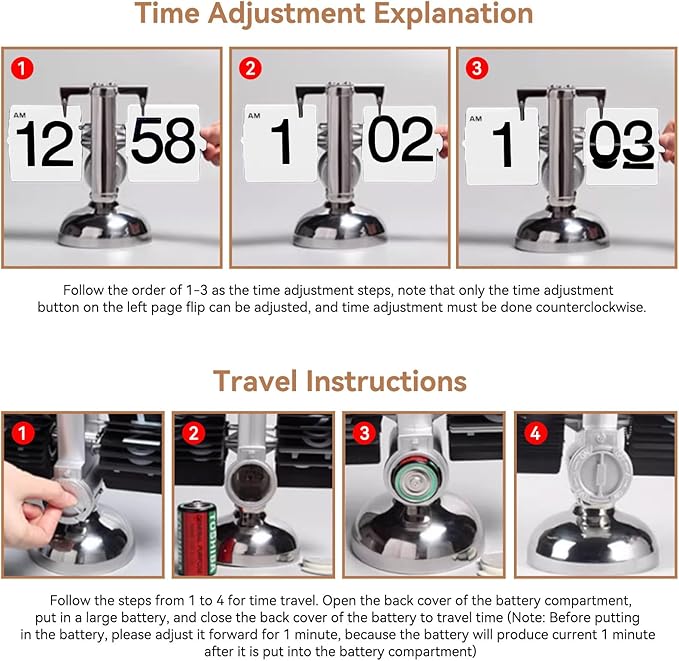 Flip Clock, Retro Desk Clock Minimalist Mechanical Auto Desk with Large Numbers Digital Display for for Office Bedroom Hotel White