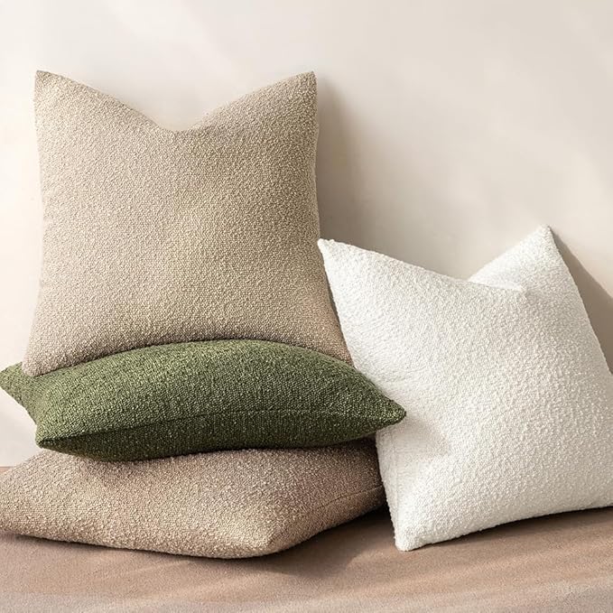 MIULEE Textured Boucle Throw Pillow Cover Olive Green Accent Solid Lumbar Spring Pillow Case Decorative Soft Pack of 1 Couch Cushion Chair Sofa Bedroom Livingroom Home Decor,12x20 Inch