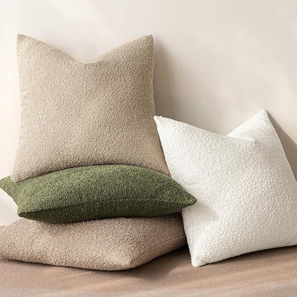 MIULEE 12x20 Inch Decorative Lumbar Throw Pillows for Bed Set of 2 Textured Boucle Neutral Spring Throw Pillow Covers Olive Green Accent Solid Pillowcases Sofa Livingroom Home Decor