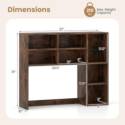 GOFLAME Desktop Bookshelf, 37” Desk Organizer Shelf with 7 Cubes & 3 Adjustable Shelves, 3-Tier Wood Countertop Display Rack, Multipurpose Tabletop Desk Hutch for Dorm, Home Office (Rustic Brown)